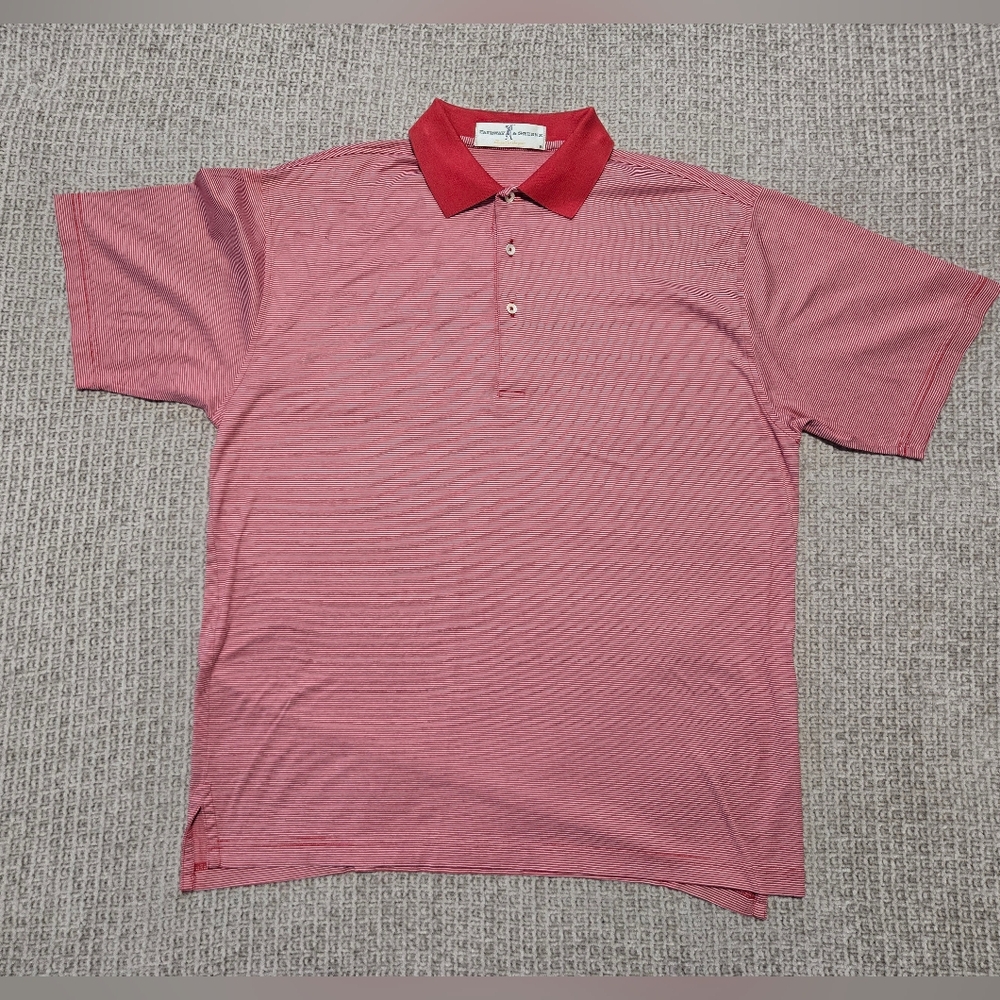 Fairway and Greene Men's Red Striped Polo Shirt Size Medium